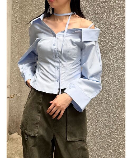 MURUA(ムルーア)の「マルチウェイオフショルストリングシャツ(シャツ/ブラウス・レディース・ホワイト/ブルー/その他1・FREE)」の3枚目の写真