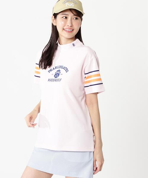 PEARLY GATES（パーリーゲイツ）の「【PEARLY GATES】先染めストレッチタックボーダー半袖ハイネックカットソー［Relaxシルエット]（Tシャツ/カットソー・レディース・ホワイト系その他/ダークブルー/ピンク系その他・MEDIUM/SMALL）」の3枚目の写真