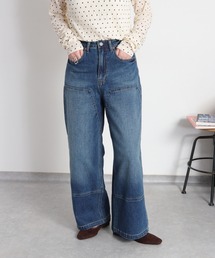 ダブルニーワイドストレートデニムパンツ