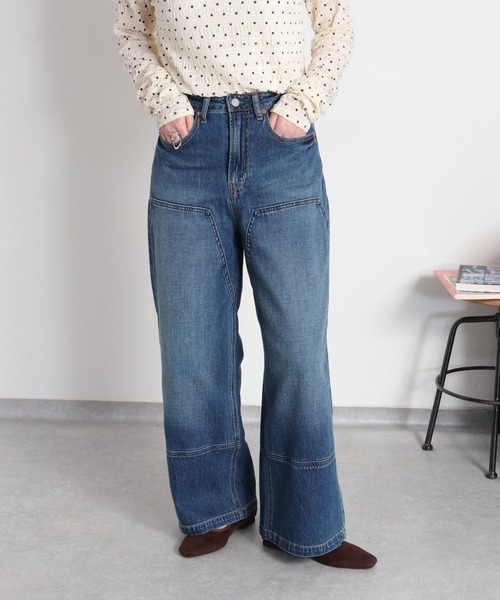 cepo（セポ）の「ダブルニーワイドストレートデニムパンツ（デニムパンツ・レディース・ブルー系1/ワンウォッシュ・S/M/L）」の2枚目の写真