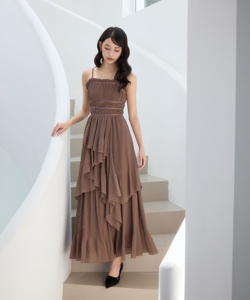 polaura（ポローラ）の「クリスタルプリーツティアードワンピース（ワンピース・レディース・ピンクベージュ/ブラウン/アイボリー/サックスブルー・M/S）」の19枚目の写真
