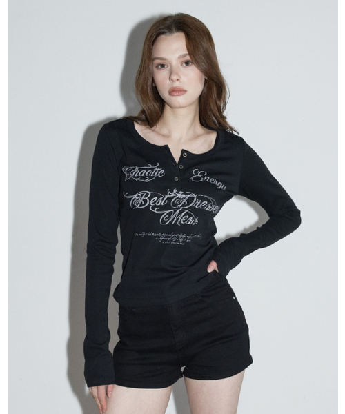 MAGORENSEOUL(マゴレンソウル)の「BDM ヘンリーネックロングスリーブブラック(Tシャツ/カットソー・レディース・その他・FREE)」の1枚目の写真