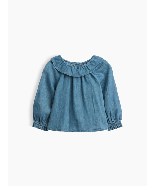 GAP(ギャップ)の「ラッフルフリル 襟付きデニムトップス (幼児・ベビー)(シャツ/ブラウス・キッズ・インディゴブルー・105cm/100cm/95cm/90cm/80cm/70cm/110cm)」の1枚目の写真