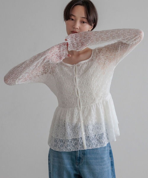 LOWRYS FARM(ローリーズファーム)の「ドットレースチュールLS 1068509(Tシャツ/カットソー・レディース・ホワイト系その他2/ブラック/ホワイト/ホワイト系その他・FREE)」の3枚目の写真