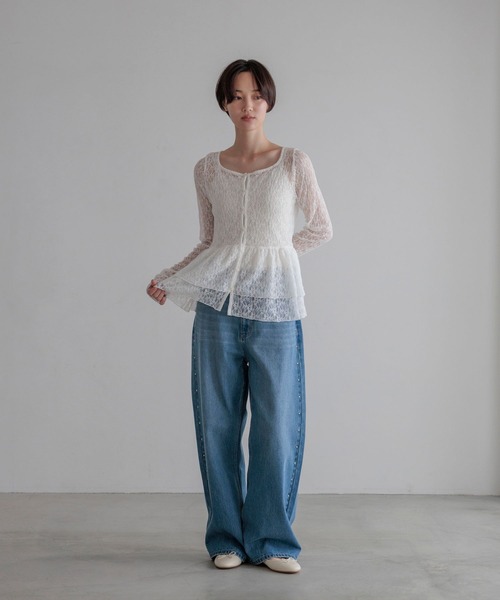 LOWRYS FARM(ローリーズファーム)の「ドットレースチュールLS 1068509(Tシャツ/カットソー・レディース・ホワイト系その他2/ブラック/ホワイト/ホワイト系その他・FREE)」の5枚目の写真