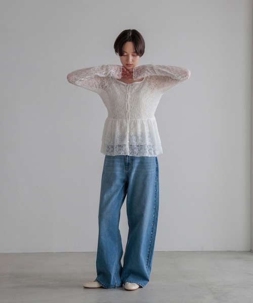 LOWRYS FARM(ローリーズファーム)の「ドットレースチュールLS 1068509(Tシャツ/カットソー・レディース・ホワイト系その他2/ブラック/ホワイト/ホワイト系その他・FREE)」の6枚目の写真
