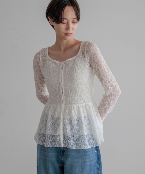 LOWRYS FARM(ローリーズファーム)の「ドットレースチュールLS 1068509(Tシャツ/カットソー・レディース・ホワイト系その他2/ブラック/ホワイト/ホワイト系その他・FREE)」の7枚目の写真