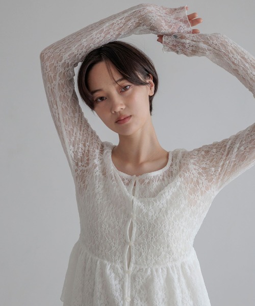LOWRYS FARM(ローリーズファーム)の「ドットレースチュールLS 1068509(Tシャツ/カットソー・レディース・ホワイト系その他2/ブラック/ホワイト/ホワイト系その他・FREE)」の8枚目の写真