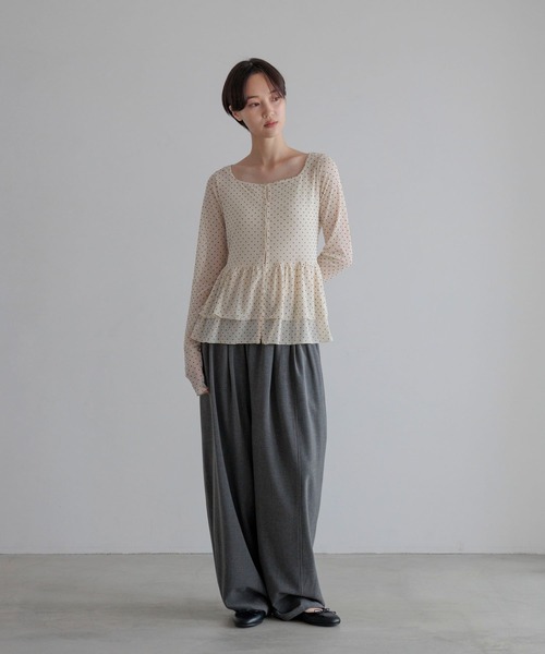 LOWRYS FARM(ローリーズファーム)の「ドットレースチュールLS 1068509(Tシャツ/カットソー・レディース・ホワイト系その他2/ブラック/ホワイト/ホワイト系その他・FREE)」の9枚目の写真