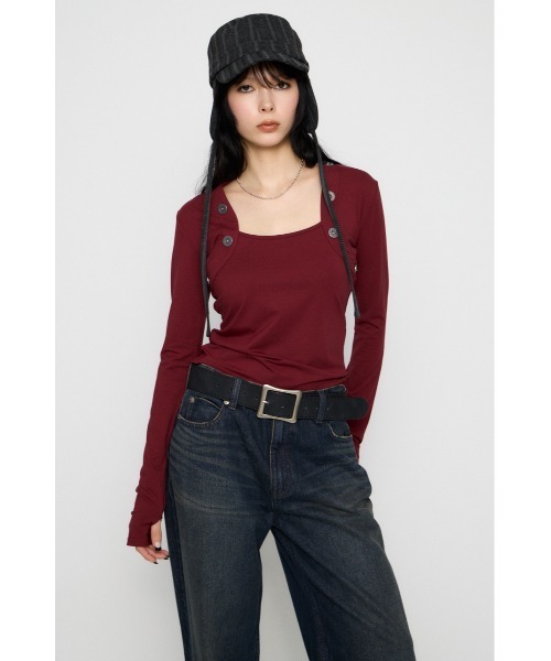 LAGUA GEM(ラグアジェム)の「BOLERO LIKE COMPACT トップス(Tシャツ/カットソー・レディース・グレー/バーガンディー/ブラック・FREE)」の19枚目の写真