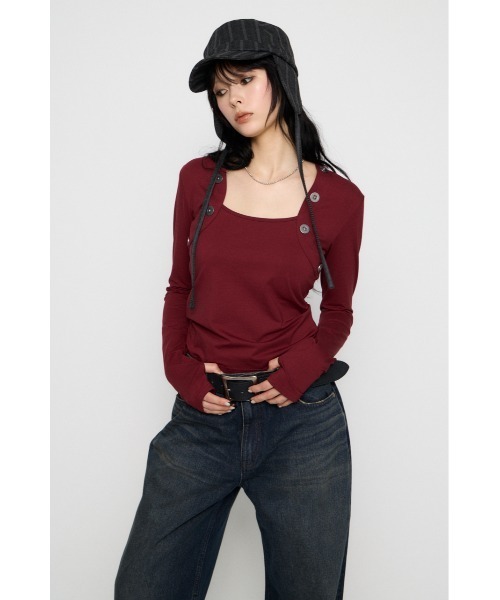 LAGUA GEM(ラグアジェム)の「BOLERO LIKE COMPACT トップス(Tシャツ/カットソー・レディース・グレー/バーガンディー/ブラック・FREE)」の20枚目の写真
