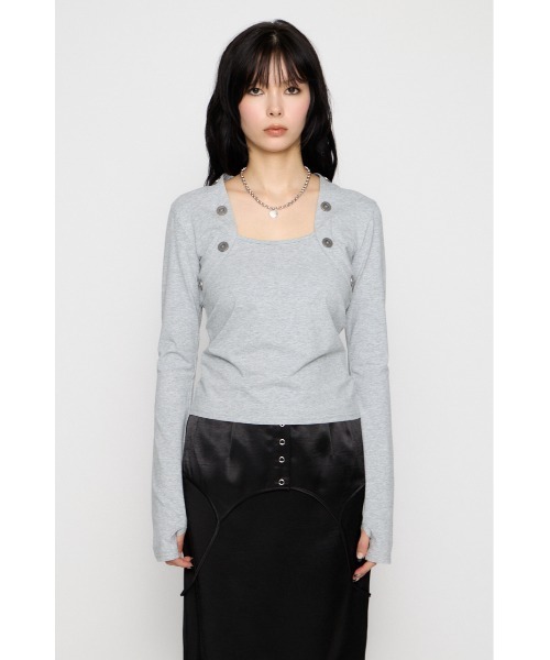 LAGUA GEM(ラグアジェム)の「BOLERO LIKE COMPACT トップス(Tシャツ/カットソー・レディース・グレー/バーガンディー/ブラック・FREE)」の9枚目の写真