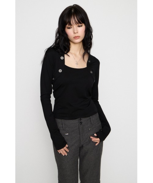 LAGUA GEM(ラグアジェム)の「BOLERO LIKE COMPACT トップス(Tシャツ/カットソー・レディース・グレー/バーガンディー/ブラック・FREE)」の16枚目の写真