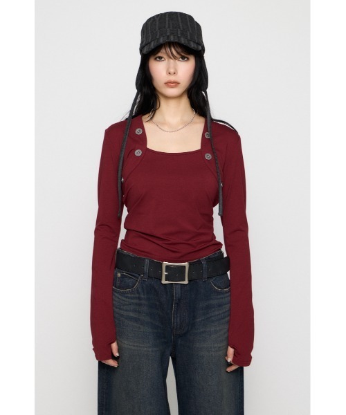 LAGUA GEM(ラグアジェム)の「BOLERO LIKE COMPACT トップス(Tシャツ/カットソー・レディース・グレー/バーガンディー/ブラック・FREE)」の18枚目の写真