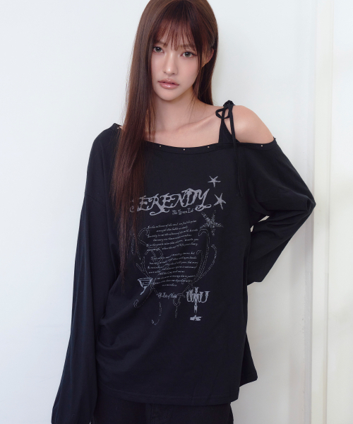 THE GREEN LAB（ザグリーンラボ）の「スタッズワンショルダーストラップロングスリーブ [VLACK]（Tシャツ/カットソー・レディース・その他・FREE）」の2枚目の写真
