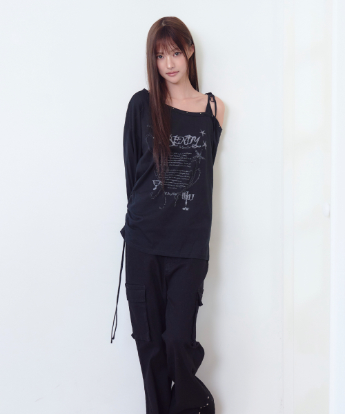 THE GREEN LAB（ザグリーンラボ）の「スタッズワンショルダーストラップロングスリーブ [VLACK]（Tシャツ/カットソー・レディース・その他・FREE）」の6枚目の写真