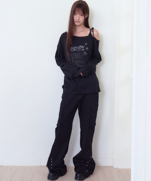 THE GREEN LAB（ザグリーンラボ）の「スタッズワンショルダーストラップロングスリーブ [VLACK]（Tシャツ/カットソー・レディース・その他・FREE）」の9枚目の写真