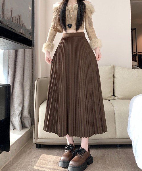 AMAJI(アマジ)の「イージーウエスト プリーツ Aラインスカート(スカート・レディース・ブラウン/ブラック/グレー・LARGE/X-LARGE)」の3枚目の写真