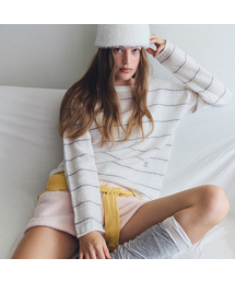 NUBASIC STRIPE BOATNECK LOOSE FIT KNIT WHITE