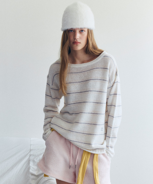 ROLAROLA(ロラロラ)の「NUBASIC STRIPE BOATNECK LOOSE FIT KNIT WHITE(ニット/セーター・レディース・ホワイト・FREE)」の2枚目の写真