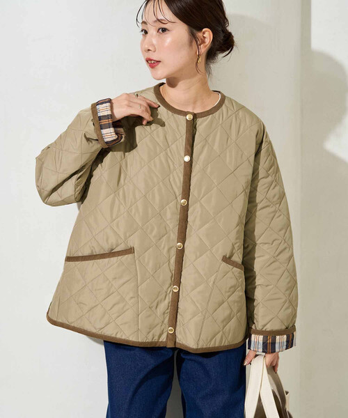 FREAK'S STORE(フリークスストア)の「限定展開 キルティング ノーカラー ジャケット(ノーカラージャケット・レディース・ブラック/オリーブ/ベージュ・フリ-)」の6枚目の写真