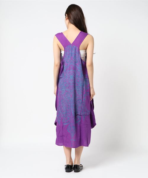 チャイハネ（チャイハネ）の「【チャイハネ】yul トライバルプリント変形ノースリーブワンピース（ワンピース・レディース・ブラック/ホワイト/ブルー/オレンジ/ライム/ターコイズブルー/パープル/オフホワイト・FREE）」の10枚目の写真