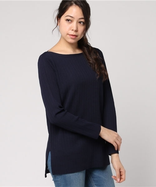 22 OCTOBRE（ヴァンドゥ－オクトーブル）の「ファインワイドリブニット（ニット/セーター・レディース・ホワイト/ピンク/ネイビー/ブルー・2/4）」の3枚目の写真