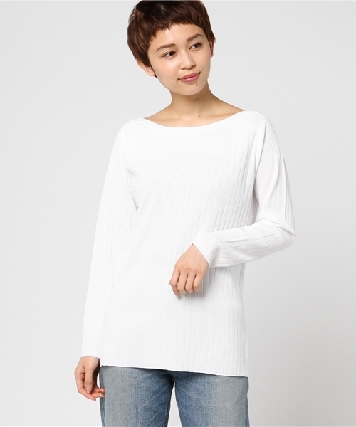 22 OCTOBRE（ヴァンドゥ－オクトーブル）の「ファインワイドリブニット（ニット/セーター・レディース・ホワイト/ピンク/ネイビー/ブルー・2/4）」の2枚目の写真