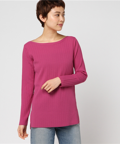 22 OCTOBRE（ヴァンドゥ－オクトーブル）の「ファインワイドリブニット（ニット/セーター・レディース・ホワイト/ピンク/ネイビー/ブルー・2/4）」の4枚目の写真