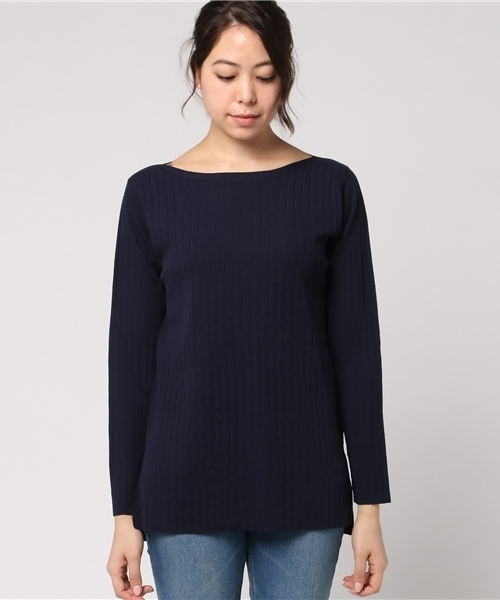 22 OCTOBRE（ヴァンドゥ－オクトーブル）の「ファインワイドリブニット（ニット/セーター・レディース・ホワイト/ピンク/ネイビー/ブルー・2/4）」の5枚目の写真