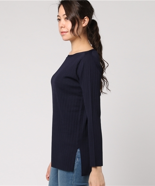 22 OCTOBRE（ヴァンドゥ－オクトーブル）の「ファインワイドリブニット（ニット/セーター・レディース・ホワイト/ピンク/ネイビー/ブルー・2/4）」の6枚目の写真