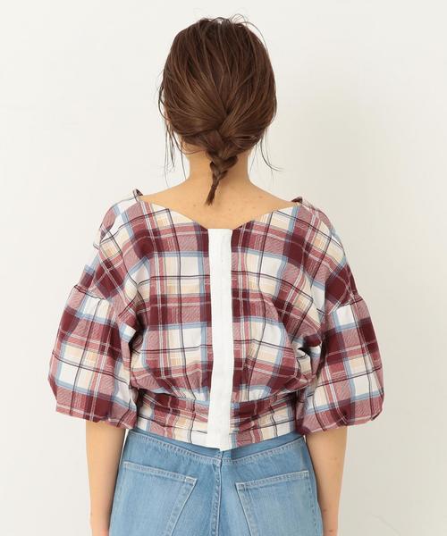 Another Edition（アナザーエディション）の「チェックプリントカシュクール ◆（シャツ/ブラウス・レディース・ワインレッド/ネイビー・FREE）」の13枚目の写真