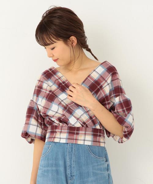 Another Edition（アナザーエディション）の「チェックプリントカシュクール ◆（シャツ/ブラウス・レディース・ワインレッド/ネイビー・FREE）」の9枚目の写真