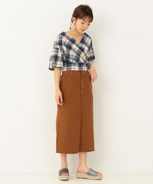 Another Edition（アナザーエディション）の「チェックプリントカシュクール ◆（シャツ/ブラウス・レディース・ワインレッド/ネイビー・FREE）」の4枚目の写真