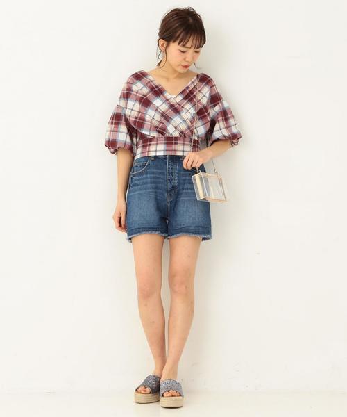 Another Edition（アナザーエディション）の「チェックプリントカシュクール ◆（シャツ/ブラウス・レディース・ワインレッド/ネイビー・FREE）」の6枚目の写真