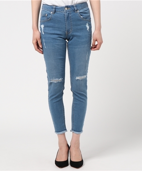 Honeys（ハニーズ）の「カットオフ ダメージスキニーパンツ（デニムパンツ・レディース・ライトインディゴブルー/インディゴブルー/ブルー・S/L/M）」の8枚目の写真