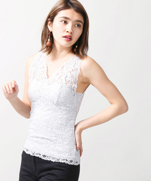 WEGO(ウィゴー)の「WEGO/カップインレースタンクトップ(タンクトップ・レディース・ブラック/ライトグレー/アイボリー/サックスブルー/ライトピンク/ホワイト/マスタード/ピンク/ダークオレンジ・FREE)」の4枚目の写真