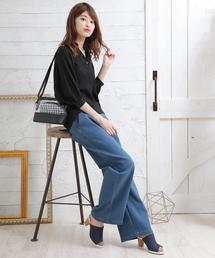 ストレッチ ワイドデニムパンツ