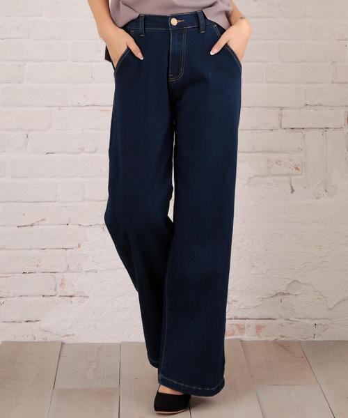 Girly Doll（ガーリードール）の「ストレッチ ワイドデニムパンツ（デニムパンツ・レディース・ライトブルー/ダークネイビー/インディゴブルー/ワンウォッシュ/ブラック/ダークインディゴブルー/ホワイト/ライトインディゴブルー・FREE）」の5枚目の写真