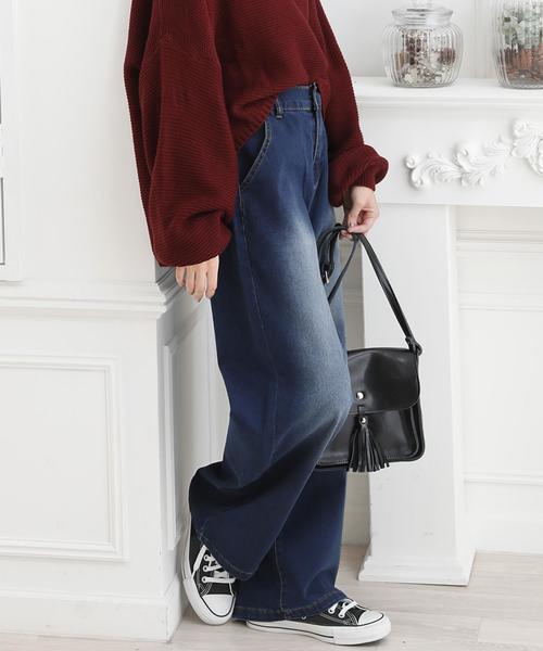 Girly Doll（ガーリードール）の「ストレッチ ワイドデニムパンツ（デニムパンツ・レディース・ライトブルー/ダークネイビー/インディゴブルー/ワンウォッシュ/ブラック/ダークインディゴブルー/ホワイト/ライトインディゴブルー・FREE）」の8枚目の写真