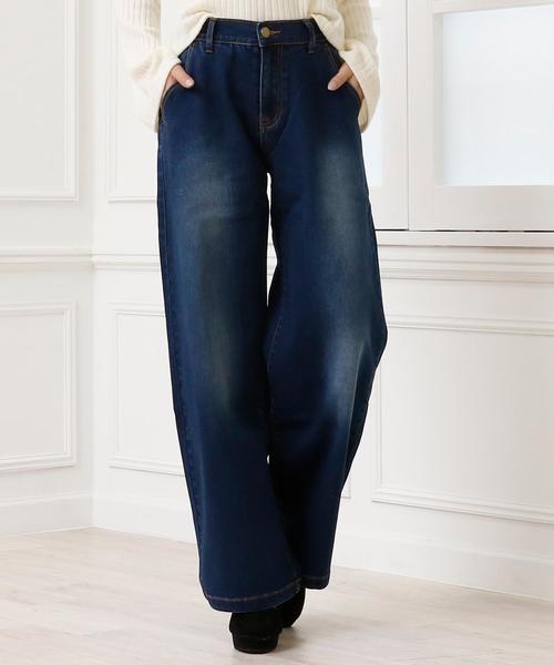 Girly Doll（ガーリードール）の「ストレッチ ワイドデニムパンツ（デニムパンツ・レディース・ライトブルー/ダークネイビー/インディゴブルー/ワンウォッシュ/ブラック/ダークインディゴブルー/ホワイト/ライトインディゴブルー・FREE）」の12枚目の写真