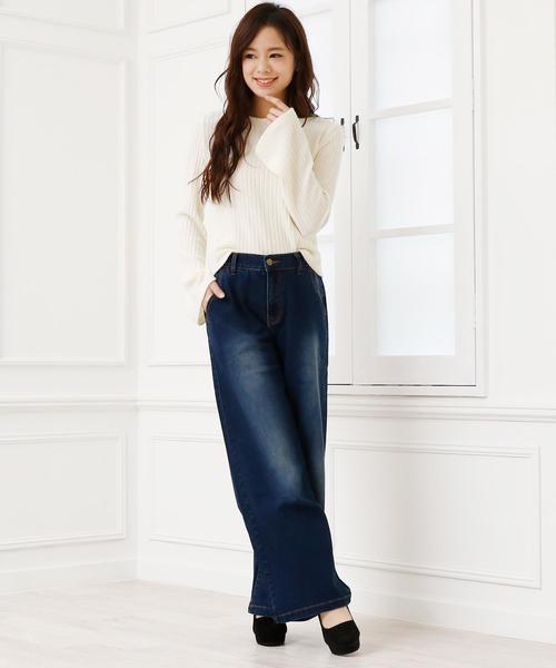 Girly Doll（ガーリードール）の「ストレッチ ワイドデニムパンツ（デニムパンツ・レディース・ライトブルー/ダークネイビー/インディゴブルー/ワンウォッシュ/ブラック/ダークインディゴブルー/ホワイト/ライトインディゴブルー・FREE）」の18枚目の写真