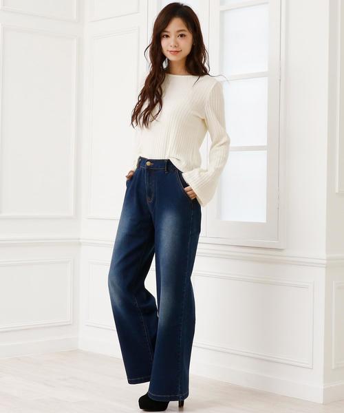 Girly Doll（ガーリードール）の「ストレッチ ワイドデニムパンツ（デニムパンツ・レディース・ライトブルー/ダークネイビー/インディゴブルー/ワンウォッシュ/ブラック/ダークインディゴブルー/ホワイト/ライトインディゴブルー・FREE）」の19枚目の写真