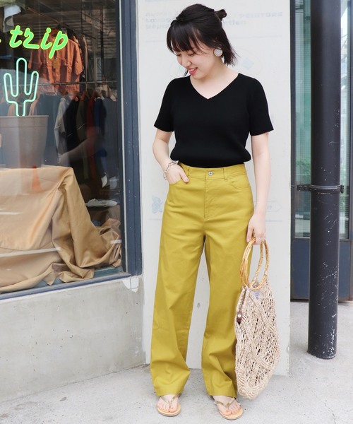 SLOBE IENA（スローブイエナ）の「コットンVネックリブ5分袖ニット◆（ニット/セーター・レディース・ホワイト/ブラック/サックスブルー/ピンク・FREE）」の15枚目の写真