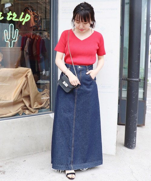 SLOBE IENA（スローブイエナ）の「コットンVネックリブ5分袖ニット◆（ニット/セーター・レディース・ホワイト/ブラック/サックスブルー/ピンク・FREE）」の19枚目の写真