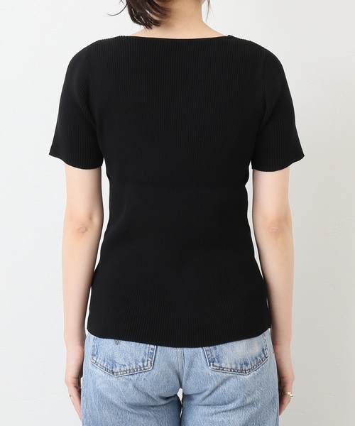 SLOBE IENA（スローブイエナ）の「コットンVネックリブ5分袖ニット◆（ニット/セーター・レディース・ホワイト/ブラック/サックスブルー/ピンク・FREE）」の9枚目の写真