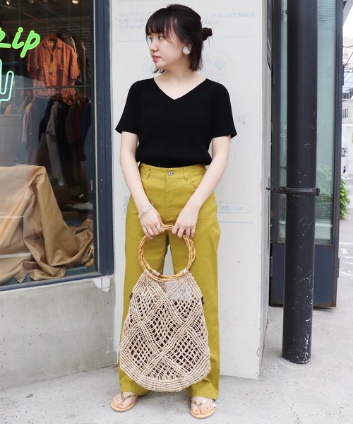 SLOBE IENA（スローブイエナ）の「コットンVネックリブ5分袖ニット◆（ニット/セーター・レディース・ホワイト/ブラック/サックスブルー/ピンク・FREE）」の13枚目の写真