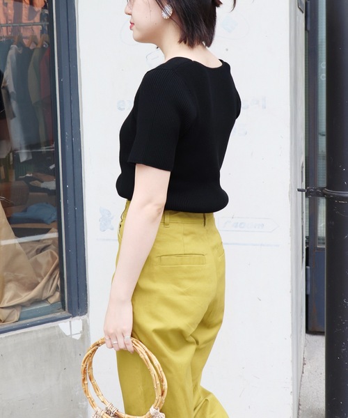 SLOBE IENA（スローブイエナ）の「コットンVネックリブ5分袖ニット◆（ニット/セーター・レディース・ホワイト/ブラック/サックスブルー/ピンク・FREE）」の6枚目の写真