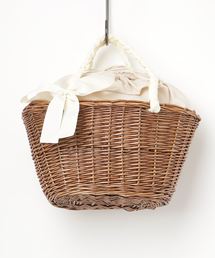 KOBE LETTUCE | リボン付きかごバッグ/バスケット/巾着/裏地付き/レディース/鞄/かばん[B1144]神戸レタス(かごバッグ)