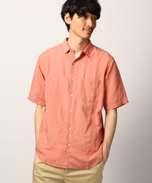 GLOBAL WORK（グローバルワーク）の「リネンレギュラーシャツ半袖/789408（シャツ/ブラウス・メンズ・ホワイト/ネイビー/オレンジ/ライトグリーン/ライトパープル・SMALL/MEDIUM/LARGE/X-LARGE）」の6枚目の写真